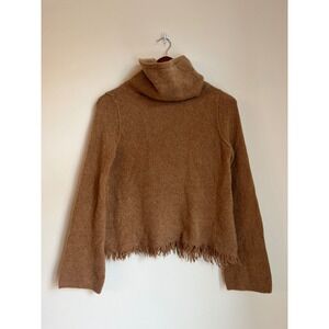Anthropologie Akemi+Kin Brown Wool Alpaca Blend Fringe Hem Turtleneck Sweater XS